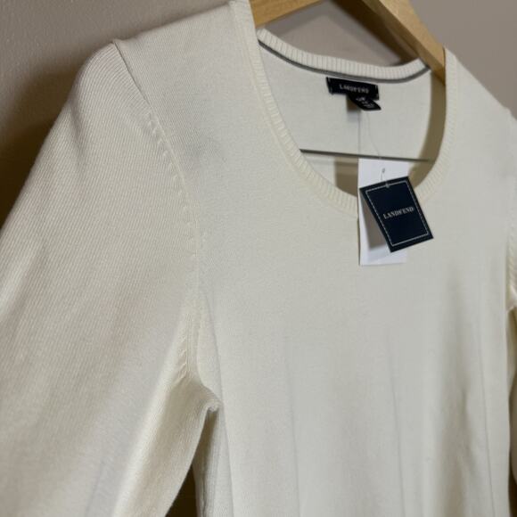 New W/Tags Lands' End Woman's 3/4 Sleeve Sweater Ivory Small Petite - Picture 6 of 7
